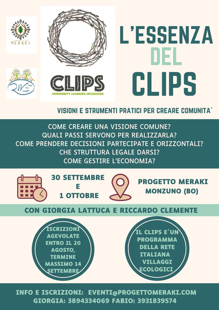 FabioSerrozzi's tweet photo. 2  giorni intensivi per conoscere e sperimentare il modello CLIPS che  offre strumenti pratici per facilitare gruppi di persone e creare  comunità. 30 settembre e 1 ottobre, a  Monzuno, sull'appennino emiliano. Earlybird entro il 29 agosto. Attenzione: posti limitati https://t.co/WOj3s8o9Uo