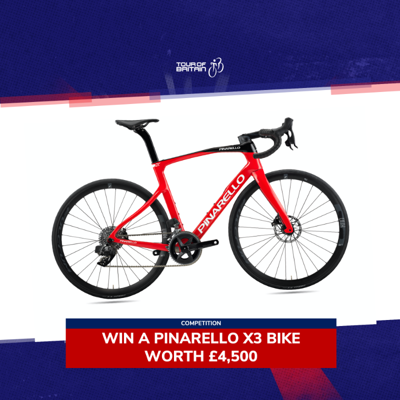 TourofBritain's tweet photo. 🚨 COMPETITION 🚨

To celebrate @Pinarello_com becoming the official king of the mountains partner of the Tour of Britain 🇬🇧, we're giving away an X3 bike worth £4,500 to one race fan!

#TourOfBritain 🔴🔵⚪