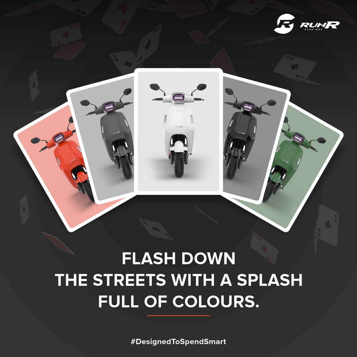 RunRMobility's tweet photo. Make your rides a remarkable and colorful adventure! 🛵

#RunR #ColorRange #ElectricVehicle #EVs #AutomobileIndustry #IndiakaEV #StopNot #Ecofriendly #DesignedToSpendSmart #GoElectric #RunRHS #Cleanenergy #Chandrayaan3 https://t.co/6B4EJMX1CU