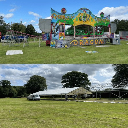 SwallowfieldThe's tweet photo. It's all happening on the showground, the volunteers have been hard at it since Sunday. 
The Fun Fair has now arrived and is starting to set up, the marquee's have started to be erected, good choice lads, the food Marquee is the first to have a roof on.
#berkshire #hampshire #fun https://t.co/aVPS71Lfde
