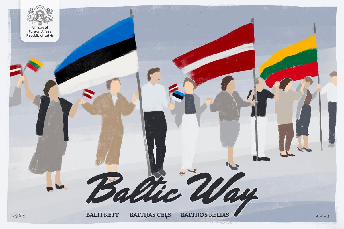 Latvian_MFA's tweet photo. On 23 August 1989, 50 years after the signing of the Molotov–Ribbentrop Pact, 2 million people of 🇱🇻, 🇪🇪, and 🇱🇹 joined hands in a non-violent protest.

By the #BalticWay the Baltic nations asserted an epoch-making claim to their freedom and independence. https://t.co/X2sPSelOSp