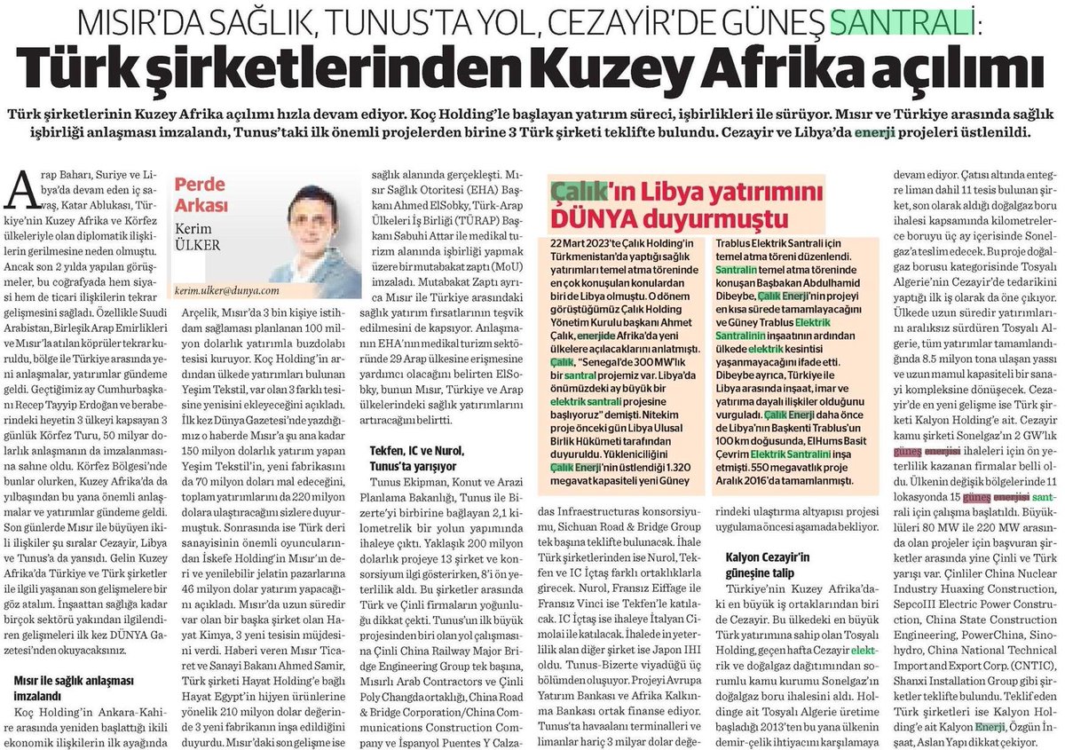 EnerjiCalisani's tweet photo. TÜRK ŞİRKETLERİNDEN KUZEY AFRİKA AÇILIMI
Dünya https://t.co/eGc5v5rRBs