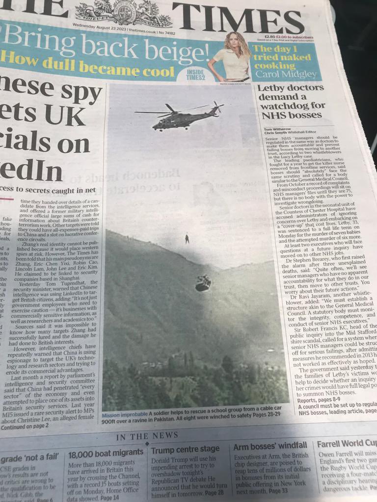 sahir_somra's tweet image. برطانوی اخبار دی ٹائمز کے فرنٹ پیج پر بٹگرام کے اسکول بچوں کو ریسکیو کرنے کو “ Mission improbable” کا نام دیا گیا ہے 
#SSGCommandos 
#MissionImpossible