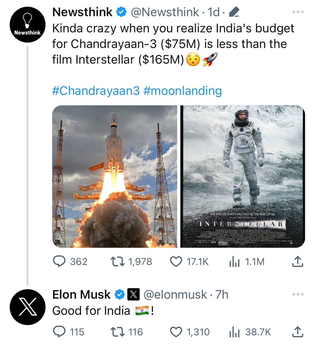 Thank You <a href="/elonmusk/">Elon Musk</a>
#Chandrayaan3Landing
