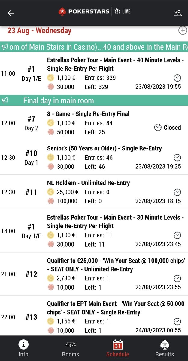 Day 3 of EPT Barcelona <a href="/PokerStarsLIVE/">PokerStars LIVE</a> is on the way at <a href="/CasinoBarcelona/">Casino Barcelona</a> with some great action ahead.
Day 1 E of €1100 Estrellas ME starts at 11am! 😎

You will also meet a team of top dealers including <a href="/CarlotaBroig/">Carlota Barberá Roig</a> <a href="/Ushainfold/">Juanma Tuzon</a> <a href="/santiaDel24/">Sandra tatiana Delugin</a> and a lot more

The rest of the