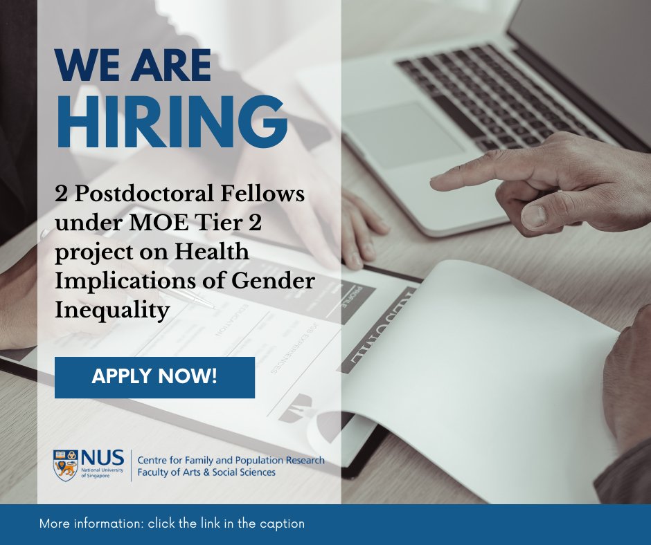 WE ARE HIRING | Call for Applications for Postdoctoral Fellowship! Application Details: careers.nus.edu.sg/job-invite/216… fass.nus.edu.sg/cfpr/healthimp…