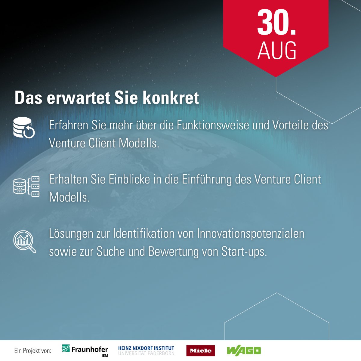 itsOWL_Cluster's tweet photo. 🚀 Schneller und günstiger #Innovationen entwickeln – das verspricht das Venture Client Modell. 

Wie das Modell funktioniert, darum geht's nächste Woche bei ‘Inside it’s OWL' #innoventure.

📆 30.08. | 16-17 Uhr
📍 Digital 
✔ Zur Anmeldung: https://t.co/TlUz679Ck9 https://t.co/FM9hZQyHoi