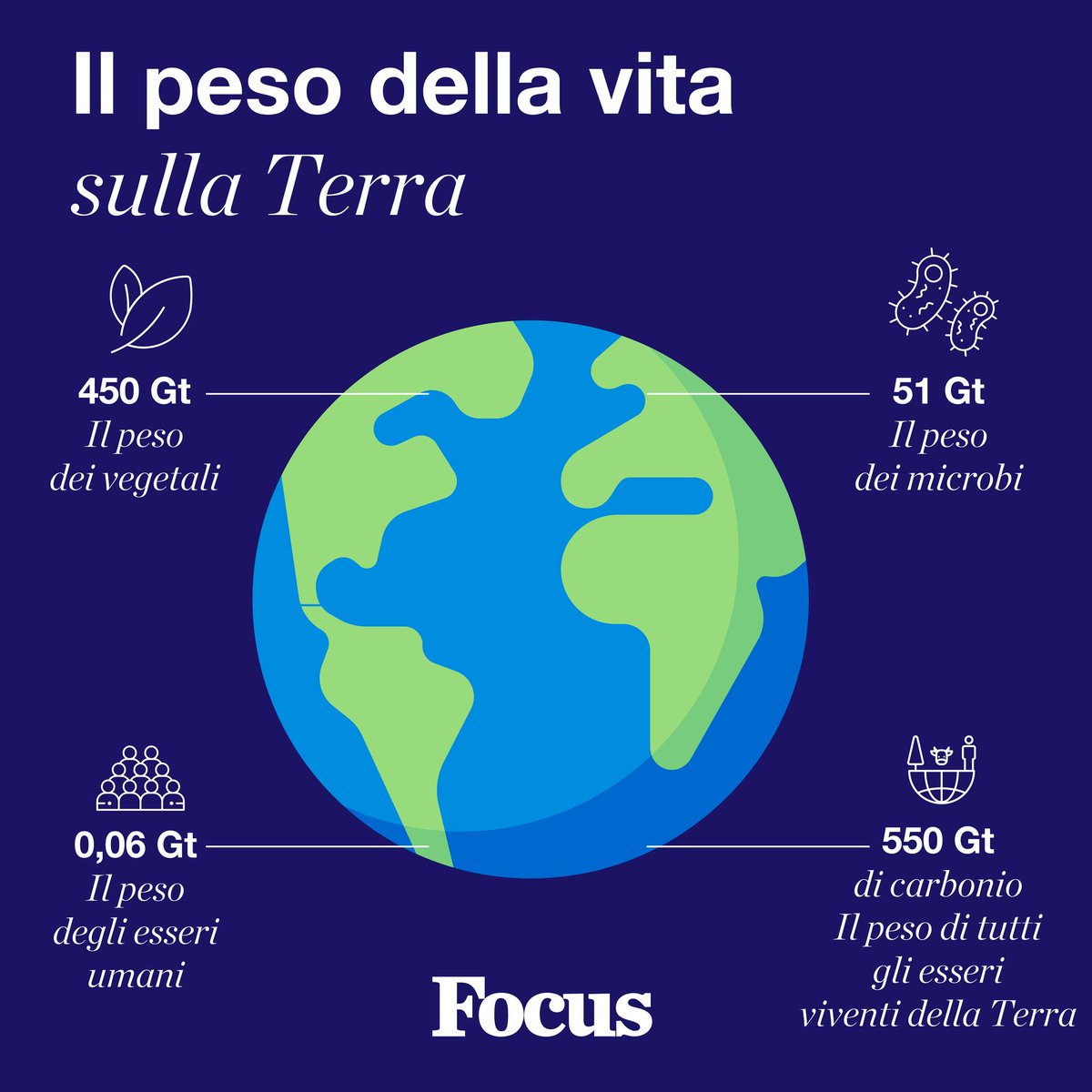 🌍🧍‍♂️🌲🦠Quante #gigatonnellate pesa la #vita sulla #Terra? focus.it/scienza/scienz… #pianetaterra #vitasullaterra #peso #esseriumani #piante #microbi #esseriviventi