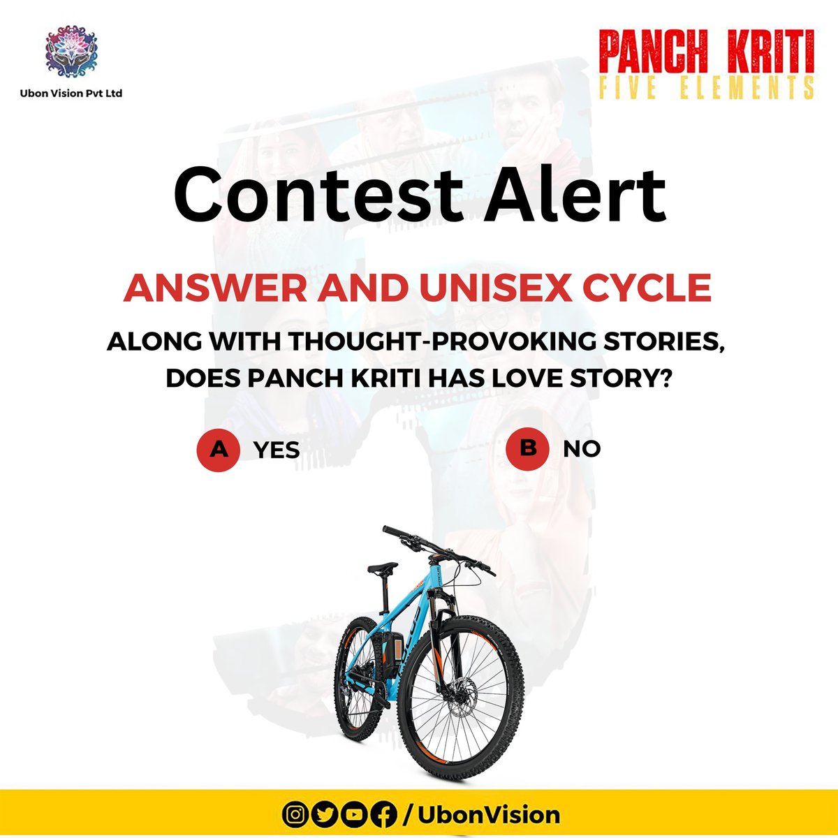 Guess the right Answer and get a chance to win this Unisex Bicycle 😍🔥 Gather your squad by participating in this giveaway. Rules: Answer correctly using #PanchKritiFiveElements | Tag 3 friends | Share this Post & Follow @UbonVision #ContestAlert #Giveaway #PanchKriti