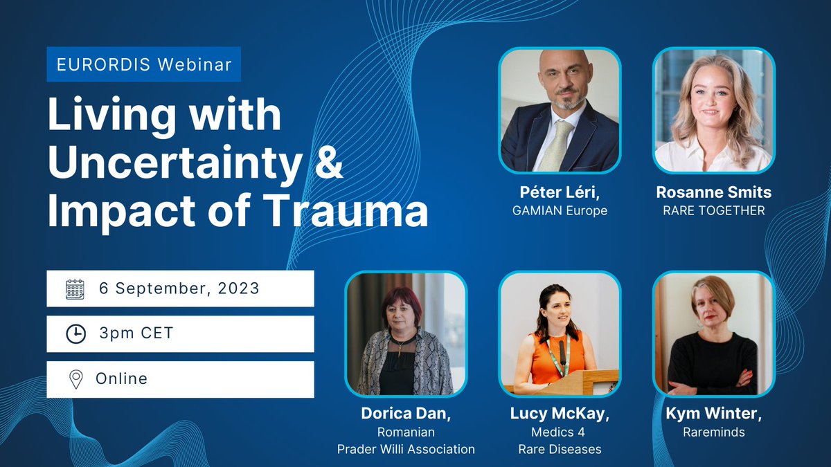 In our next #MentalHealth webinar, experts come together to understand the uncertainties and trauma associated with #RareDiseases, and identify coping strategies and training needs.

Book your place now!
👉 go.eurordis.org/a2vlPq

@RaremindsUK @M4RareDiseases @GAMIAN_Europe