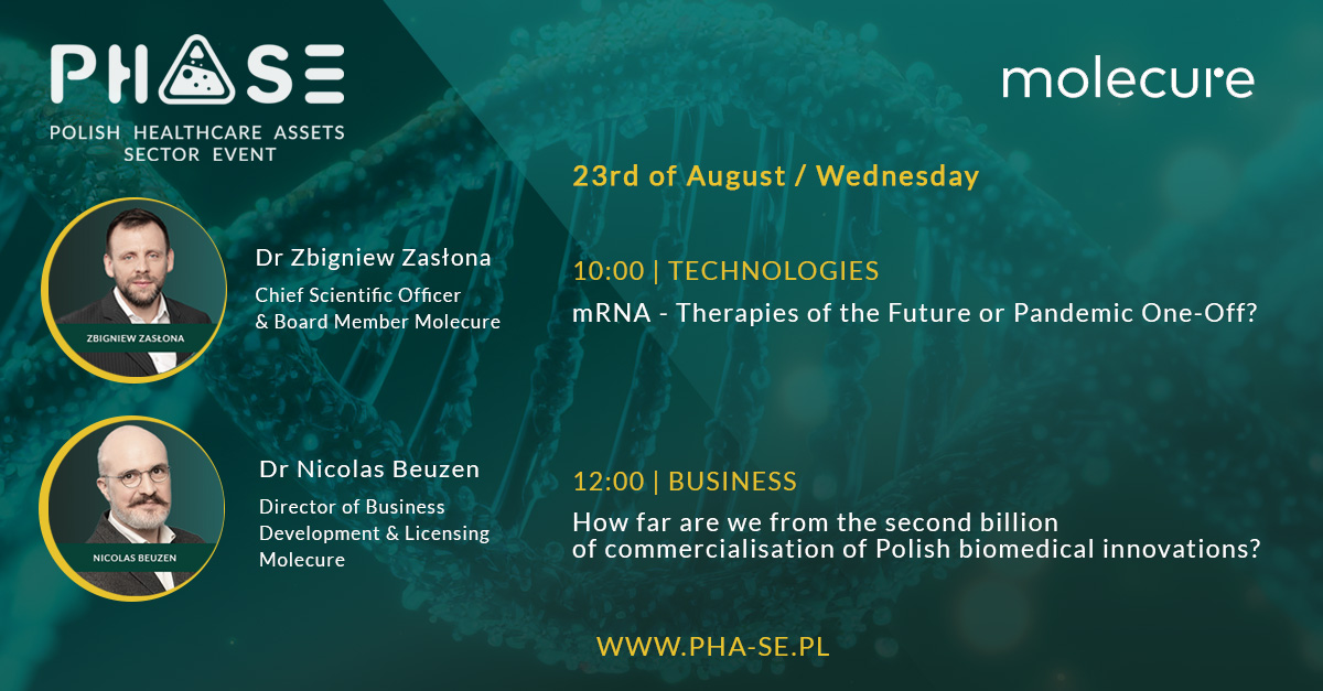 molecure_sa's tweet photo. It is today!🚀Discussion panels with Molecure’s representatives during Polish Healthcare Assets Sector Event will start very soon!
Watch online 💻
https://t.co/S4ZVHZEUNX
#PHASE #Phase2023 #Innovations https://t.co/FWJAyLcIKa