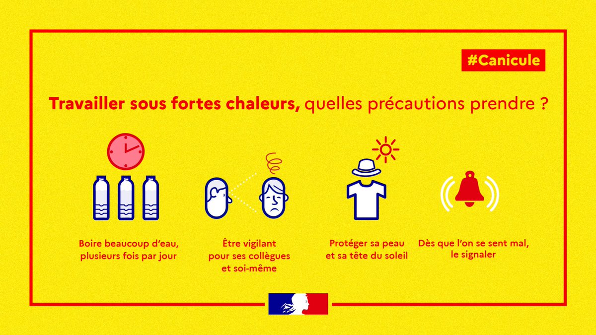 Ministère de la Santé et de l'Accès aux soins (@sante_gouv) on Twitter photo #Canicule | Exposé à la chaleur, le corps transpire beaucoup pour se maintenir à la bonne température. 
⚠ Il y a un risque de #déshydratation et de coup de chaleur.
Travailleurs exposés à la chaleur, comment protéger votre #santé ?
📲 : travail-emploi.gouv.fr/sante-au-trava… #Canicule | Exposé à la chaleur, le corps transpire beaucoup pour se maintenir à la bonne température. 
⚠ Il y a un risque de #déshydratation et de coup de chaleur.
Travailleurs exposés à la chaleur, comment protéger votre #santé ?
📲 : travail-emploi.gouv.fr/sante-au-trava…