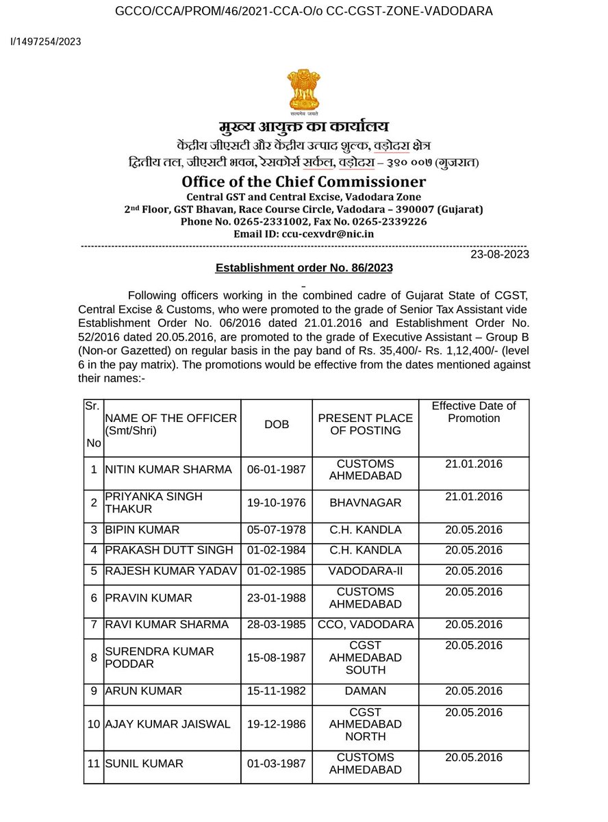 AICESTMOA_CGST's tweet photo. The association is thankful to Hon'ble Joint Secretary(Admin) of @cbic_india  for visiting the @cgstvdrzone, becoz of this visit, a complicated issue is resolved and 17 officers are regularized in the grade of EA. (1/2)
@FinMinIndia @nsitharaman @mppchaudhary https://t.co/zhMtwMUqLM