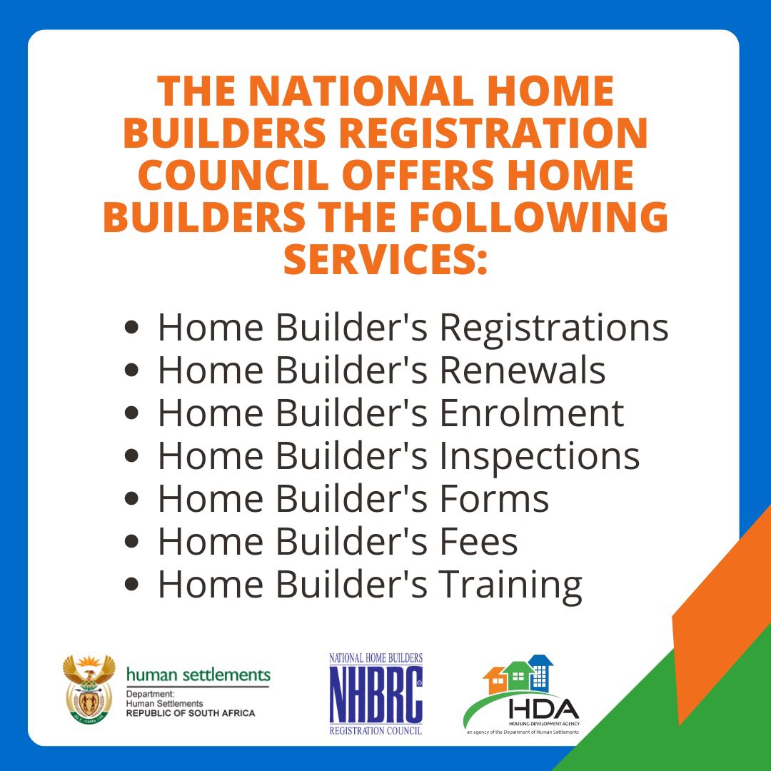 the_hda's tweet photo. List of services the National Home Builders Registration Council offers home builders 🏡🔨🛠🏠
#TheHDA #HdaAtWork #RebuildTheHDA #NHBRC #DHSProjects #RebuildTheHDA #southafrica https://t.co/4S0wkQyw0d