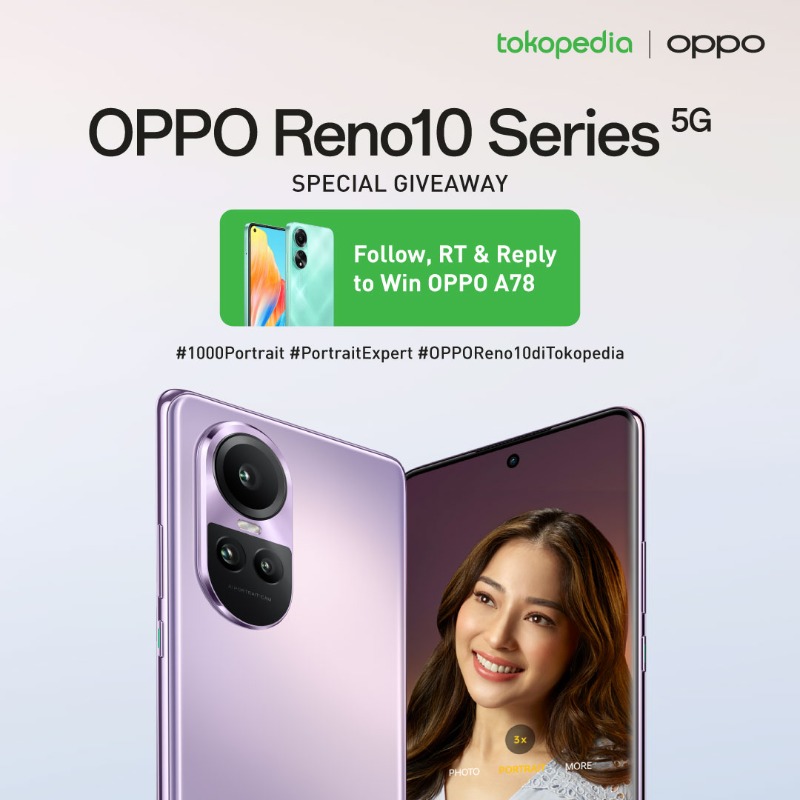 tokopedia's tweet photo. ✨ GIVEAWAY OPPO A78 ✨
Hari ini Minto &amp; OPPO mau kasih OPPO A78🤩

Caranya:
1.  Follow @OPPOIndonesia &amp; @tokopedia
2. RT &amp; Like tweet ini
3. Reply "Aku mau OPPO A78 untuk bikin 1000 Portrait” dan tag temanmu
4. Gunakan hashtag #1000Portrait #PortraitExpert #OPPOReno10diTokopedia https://t.co/TvUlBO248I