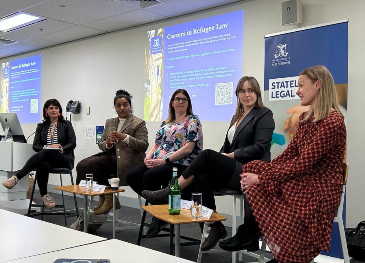 .<a href="/SarahRACS/">Sarah Dale</a> joined a stellar panel yesterday, speaking to <a href="/MelbLawSchool/">Melbourne Law School</a> students about careers in refugee law. With 10 years experience in this space, Sarah is well-equipped to discuss the impact of the work.

Thank you to <a href="/robertson_k_e/">Katie Robertson</a> for leading an engaging discussion.