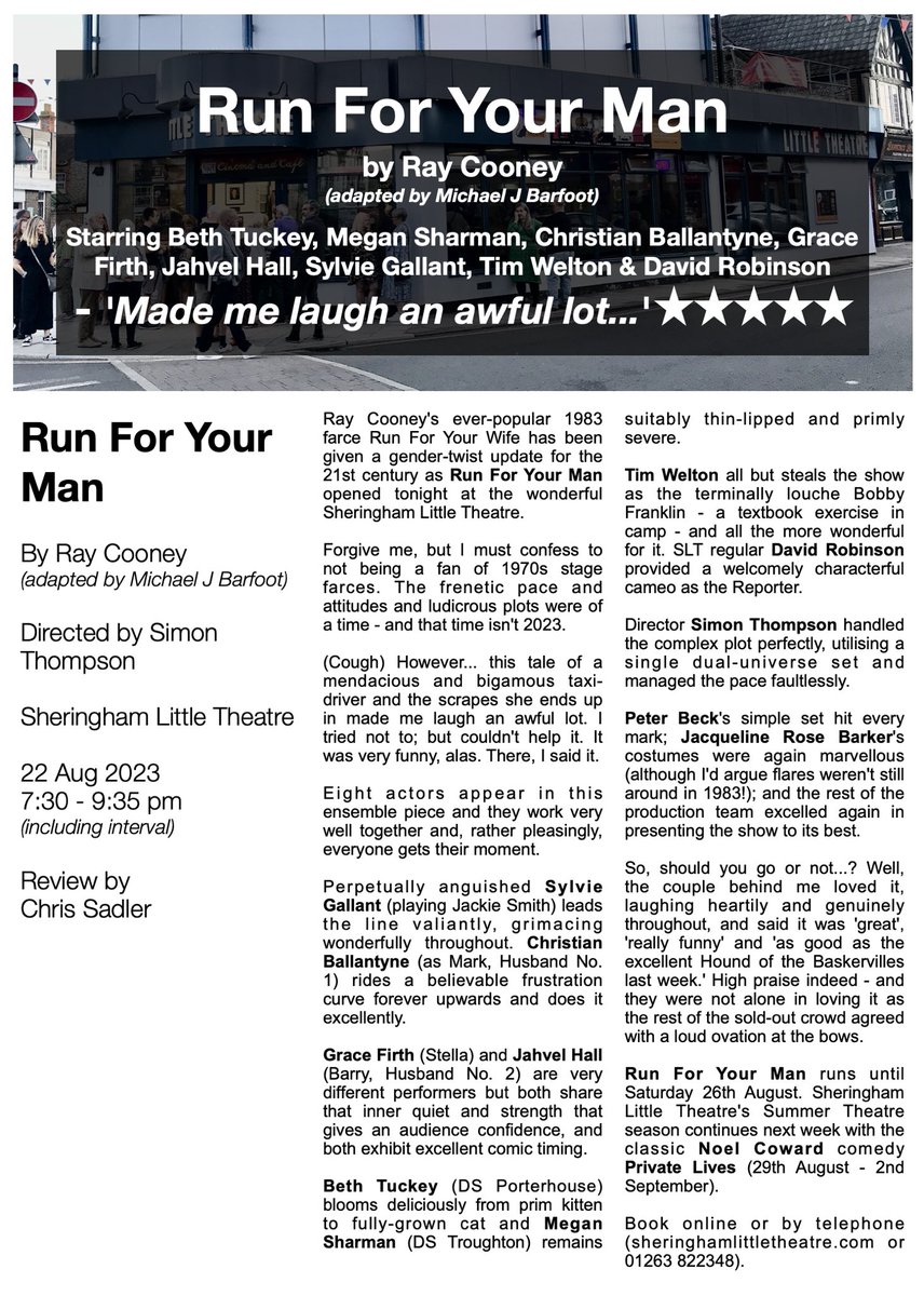 Chris Sadlers review for Run For Your Man is in! 

✏️ @scribblychris 

Do you have your tickets yet?