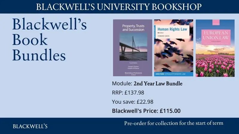 BlackwellsAbdn's tweet photo. Calling all Law Students. Delighted to announce the new Law Bundles for this term. Still awaiting some 3rd lists so currently no accelerated 2nd year Law Bundle or possible 3rd bundle yet. 

Check out the link below for details

https://t.co/ldRzcdKUkH https://t.co/QVboUJkYr1