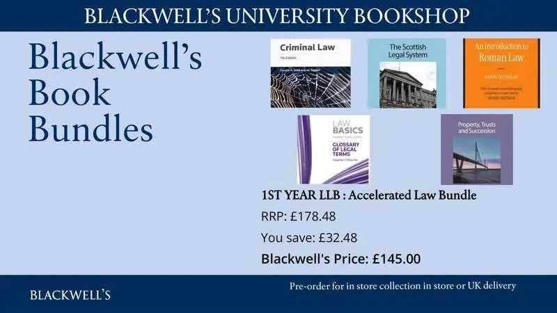 BlackwellsAbdn's tweet photo. Calling all Law Students. Delighted to announce the new Law Bundles for this term. Still awaiting some 3rd lists so currently no accelerated 2nd year Law Bundle or possible 3rd bundle yet. 

Check out the link below for details

https://t.co/ldRzcdKUkH https://t.co/QVboUJkYr1