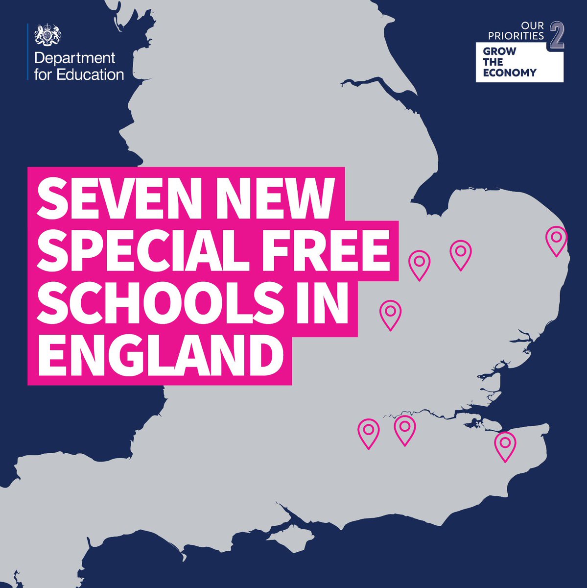 Every child deserves a world-class education, and today, we're taking the next step towards delivering this 👇
 
7⃣ Building 7 new special free schools in England
🧒 Confirming over 1,000 new special school places
🧑‍🏫 Adding 2,000 extra training places for early years SENCOs
 
1/2