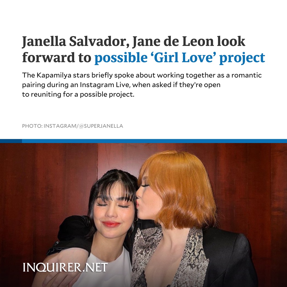 inquirerdotnet's tweet photo. IN JANENELLA WE TRUST 🤍

Janella Salvador and Jane De Leon, whose onscreen chemistry in “Darna” was well-received, are hoping to reunite for a “girls’ love” or GL project in the future.

READ: https://t.co/wRBCF9fAd8 https://t.co/e8AGnKnosw