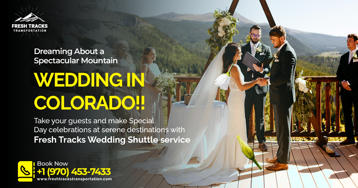 Dreaming of a stunning Colorado wedding? Make it unforgettable with our Fresh Tracks Premium Wedding Shuttle service. Take your guests to serene destinations in style, adding magic to your special day. #WeddingShuttles #keystone #love #frisco #wedcolorado #bride #groom