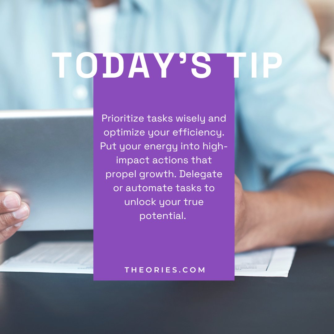 TheoriesInfo's tweet photo. 🚀 Power up your productivity: 🎯 Prioritize smartly, work efficiently, and focus on game-changing moves. 🔄 Delegate or automate to unleash your ultimate capacity. Ready to level up? Let's talk! 💪📈 #Tips #Entrepreneurship #Entrepreneur #Networking #HighGrowthVentures #Business https://t.co/cGm24UOYDU
