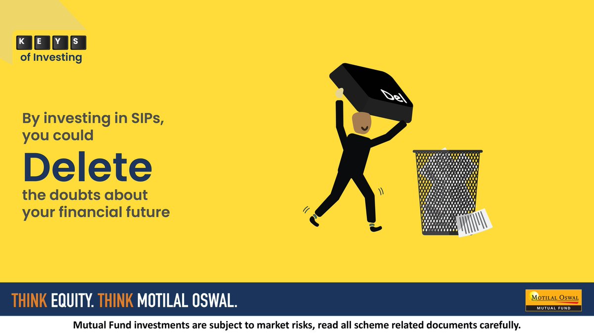 MotilalOswalAMC's tweet photo. Delete a few uncertainties about your financial future by investing in SIPs.

#MotilalOswal #MotilalOswalAMC #KeysofInvesting #ThinkEquityThinkMotilalOswal #keyboard #keys #deletekey https://t.co/quR6vGW2Li