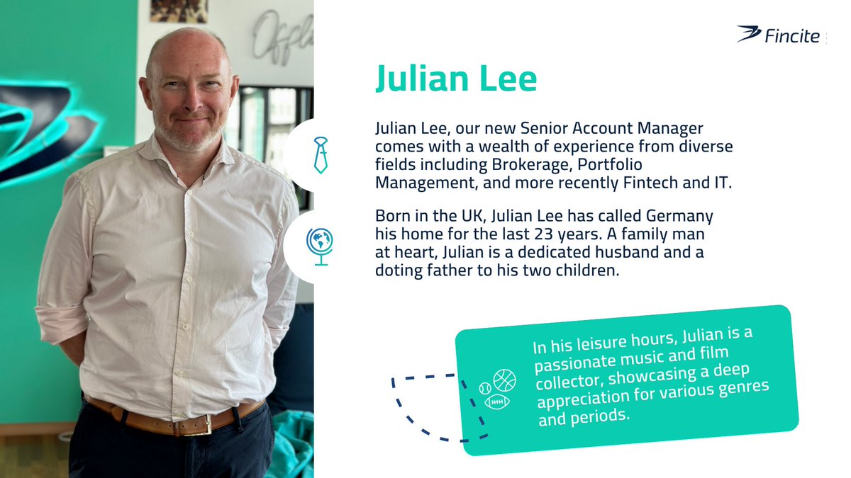 #FacesOfFincite

Welcome to the team Julian Lee! 🎉

🚀 Julian joined the crew in June 2023 as a Senior Account Manager who has profound knowledge of brokerage and portfolio management.

Want to be part of #FacesofFincite?
🔗 View the link in the comments!

#WealthTech