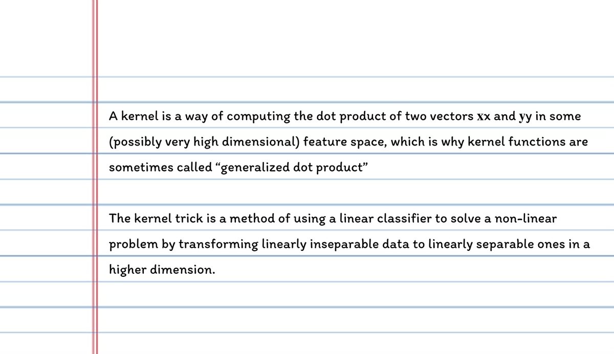 KrishGoyanii's tweet image. Q: What is a kernel? Explain the kernel trick

#DataScience
#DataScienceInterviews
#DataScienceIQBoost
#AI #MachineLearning