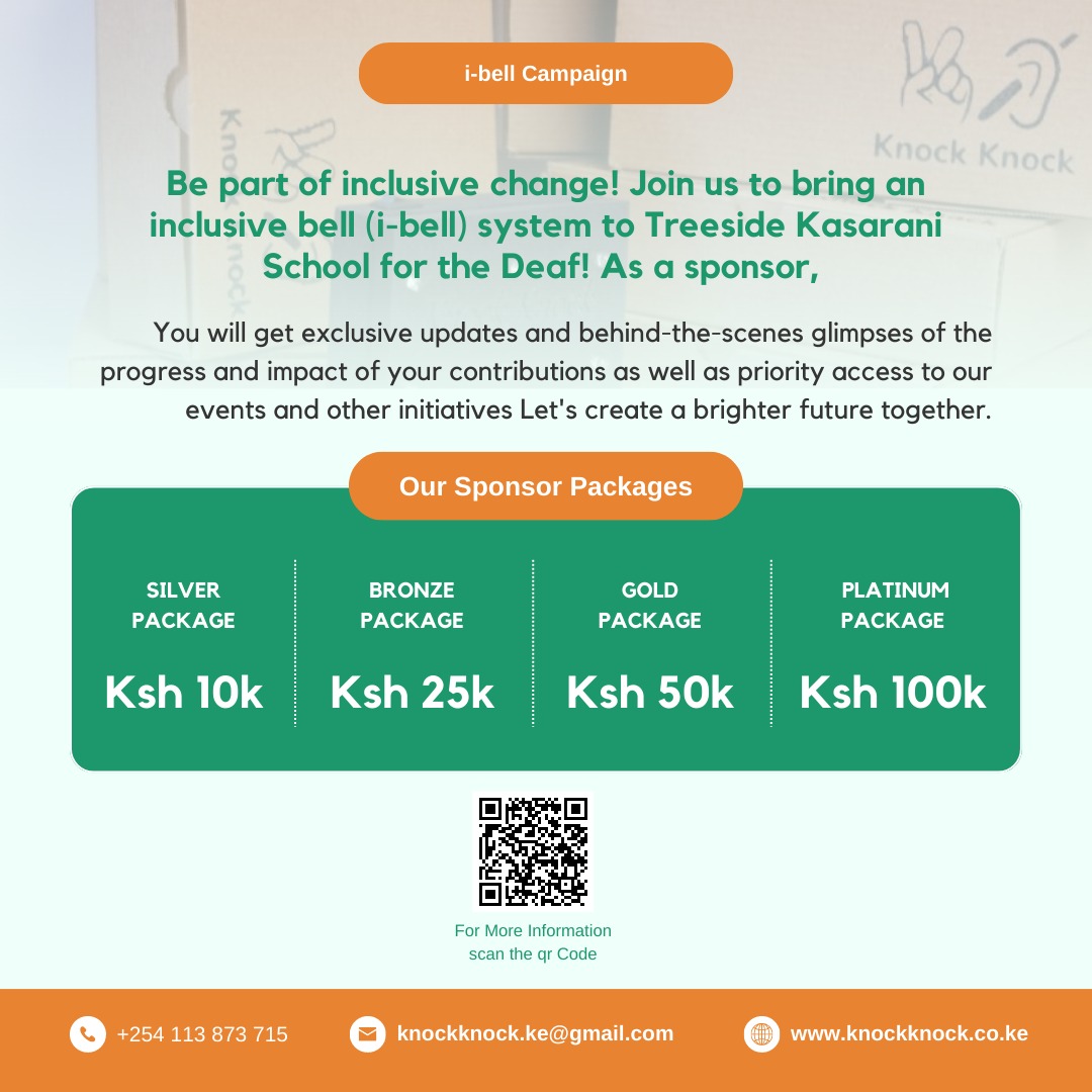 We are opening our doors to organizations who share a vision of inclusive education for the Deaf and the leveraging of tech to build impactful solutions! 

Reach out to us:

Contact: +254 113 873 715
Email: knockknock.ke@gmail.com

More on campaign: knockknock.co.ke/campaigns/tech…