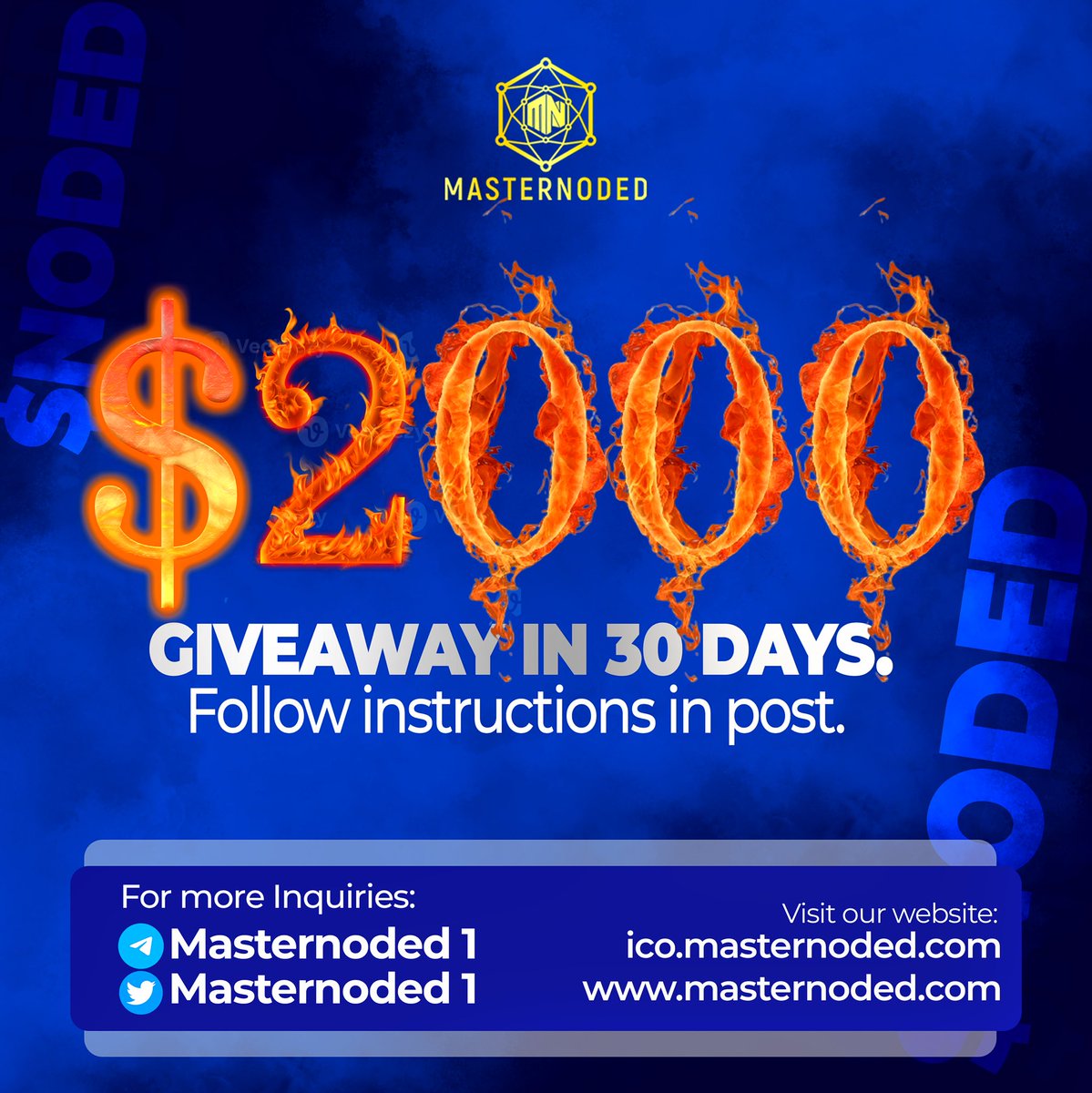 masternoded1's tweet photo. $2000 GIVEAWAY — 30 Days

$100
➖ RT &amp; Follow : @masternoded1 
$ 50
⁃Join TG channel: https://t.co/t93CBrQYx5
$50 
⁃Join TG chat: https://t.co/XrtdL6DdSC

$1800
➖ Buy min $100 $NODED on : 

• https://t.co/5hYOg8wBuu

• https://t.co/k28CSZmT0M

Post Proof https://t.co/3MFOD5AIP8