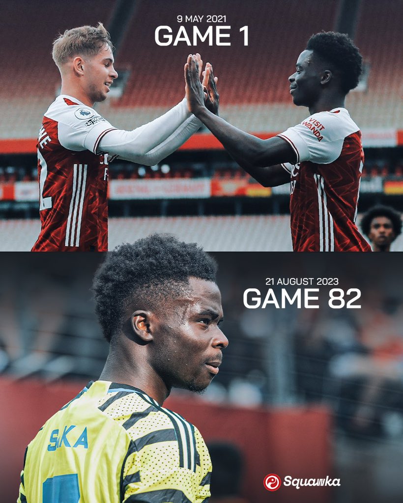 🔴⚪️ | 8️⃣2️⃣ - 82 consecutive league starts. Equalling Paul Merson’s record. Bukayo Saka is an extraordinary talent on all levels. 🤩🏴󠁧󠁢󠁥󠁮󠁧󠁿