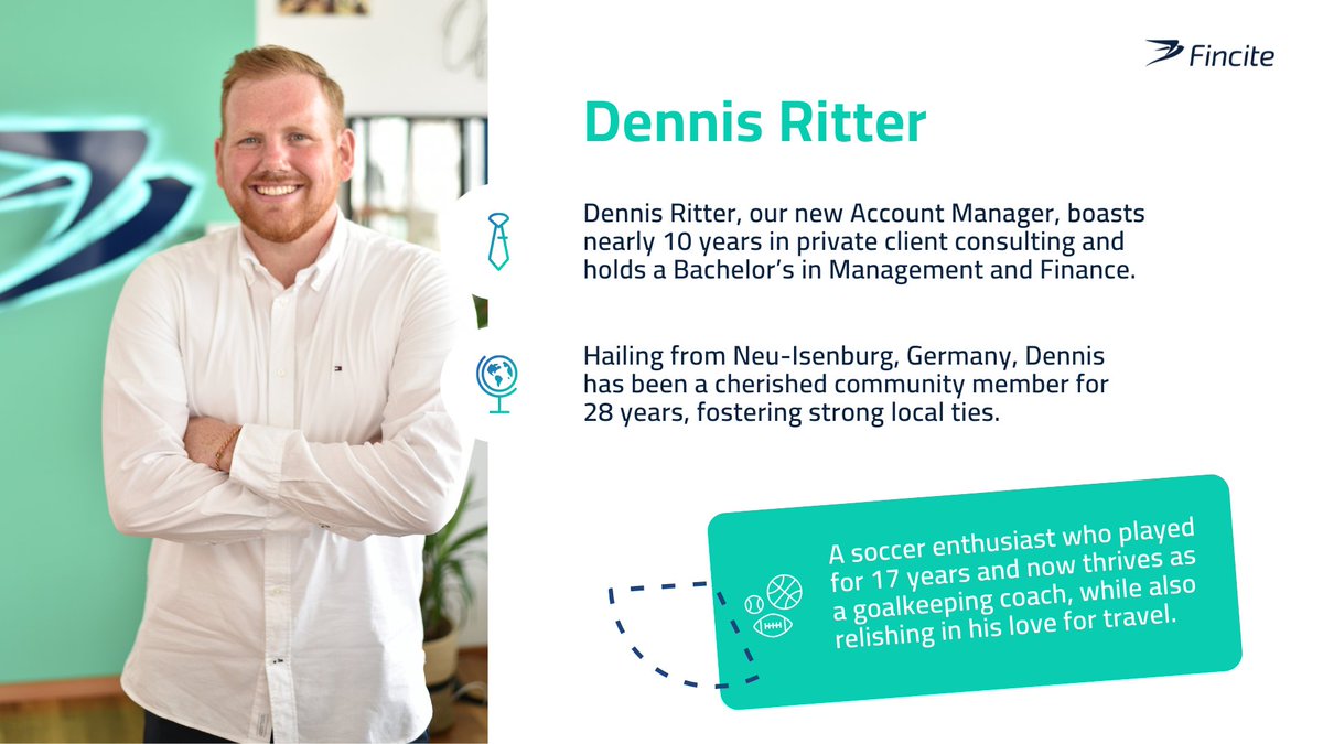 #FacesOfFincite

Welcome to the team Dennis Ritter!

🚀 Dennis joined the crew in July 2023 as an Account Manager who has nearly 10 years of experience in private client consulting.

Want to be part of #FacesofFincite?
🔗 lnkd.in/eWJGRwgW

#WealthTech #wealthmanagement
