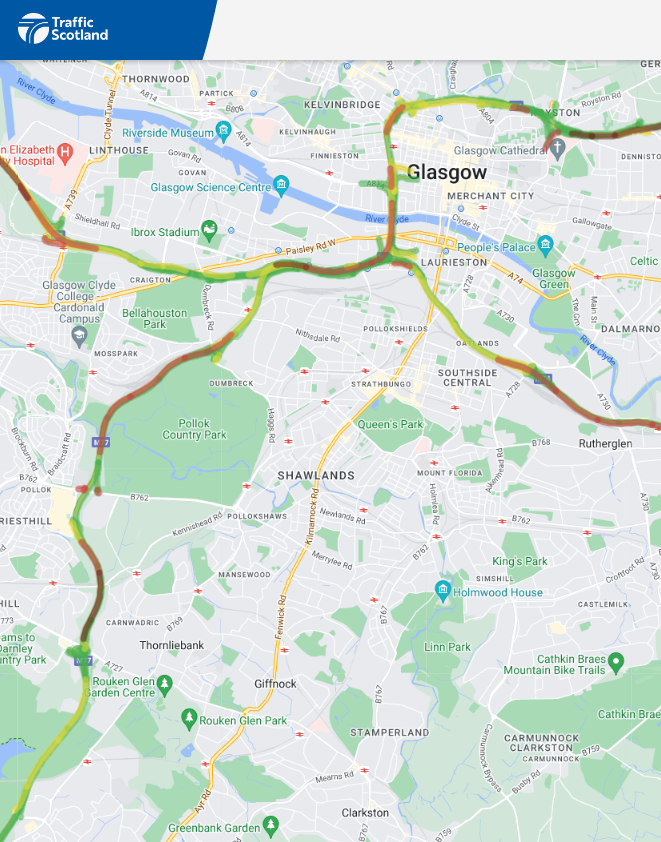 NEW ❗ ⌚ 08:40 #M77 J1 ⌚ Current delays approx. 20 mins Northbound on the #M77 and continuing onto the #M8 Kingston Bridge due to an earlier collision. 🛣️ All lanes are running. 🗺️ Plan your journey: bit.ly/3qQMwts @SWTrunkRoads