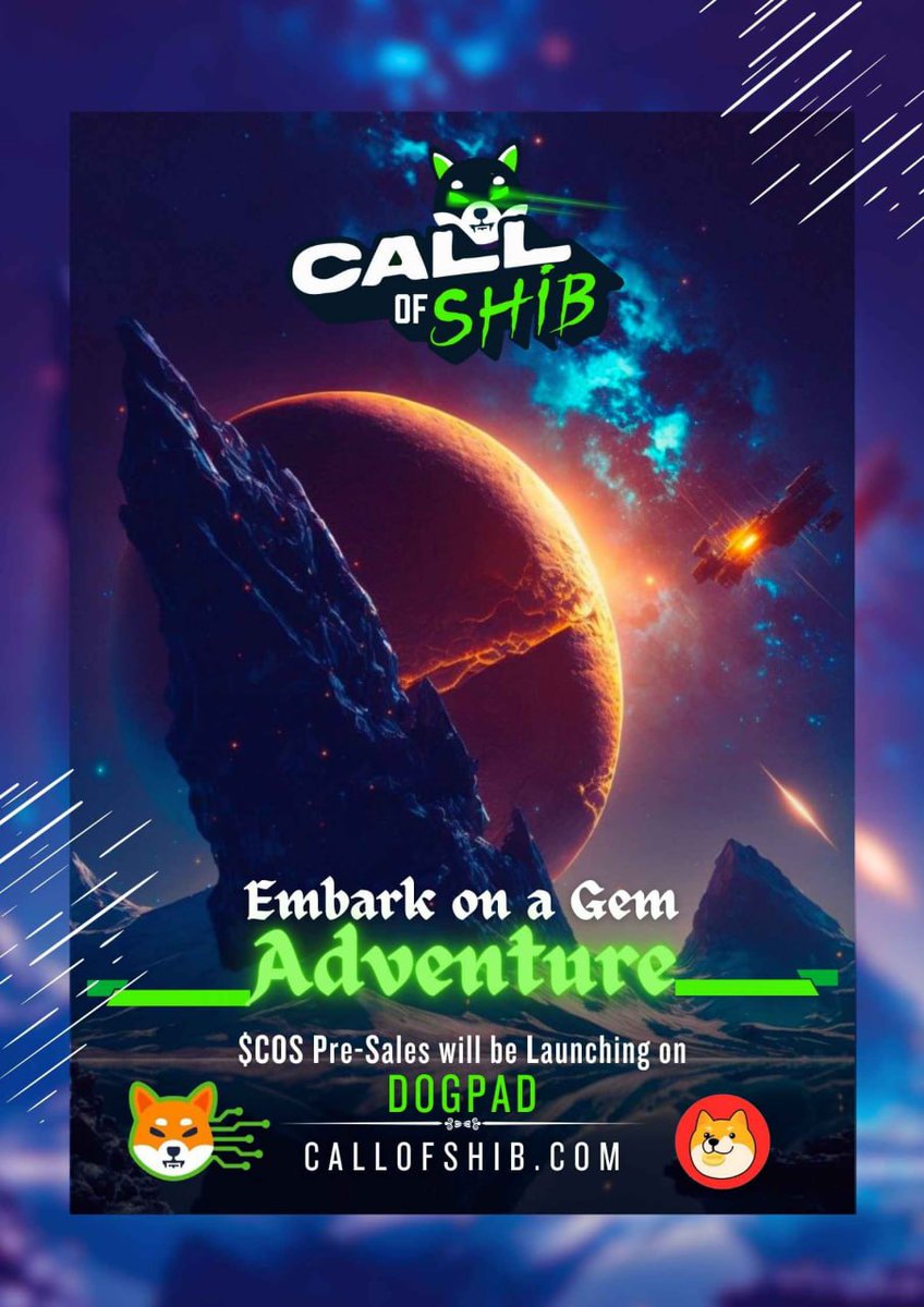 @BSCNews Ready to explore a shiba universe? Call of Shib pre-sales launching on Dogpad soon. Don't miss your gateway to a new dimension of crypto gaming. 🎮🎮🎮

#CallOfShib 

@CallOfShib

#Shibarium
 #Dogpad 
#EMArmy