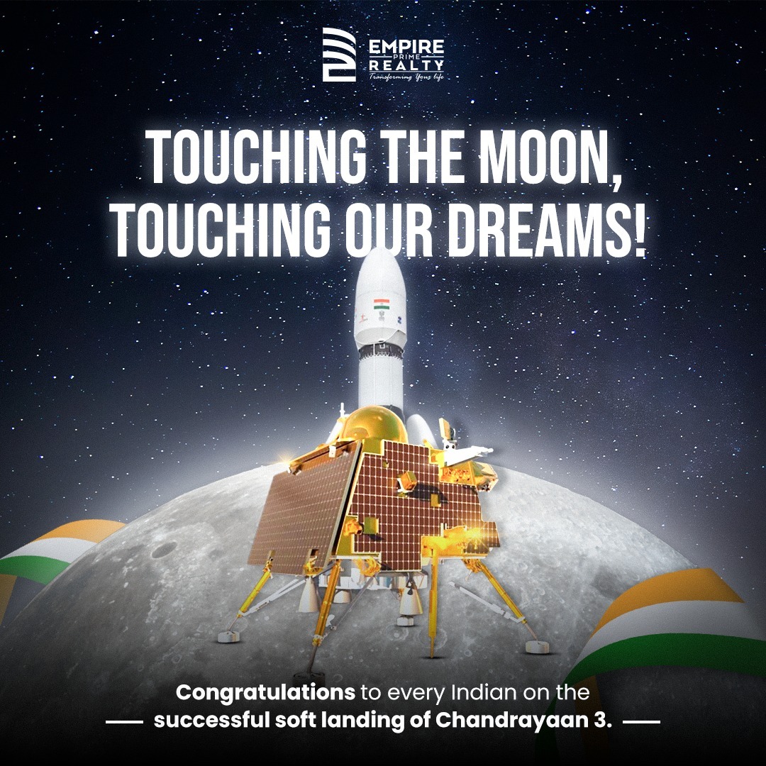 OfficialEpr's tweet photo. Historic Moment For India 👏👏.

Heartfelt congratulations to the ISRO scientists and all Indians for the successful soft landing of Chandrayaan-3.

Proud Moment For The Nation.

#Chandrayaan3Landing #VikramLander #Chandrayaan_3 #ISROIndia #EmpirePrimeRealty https://t.co/v3Kjm7zp3q