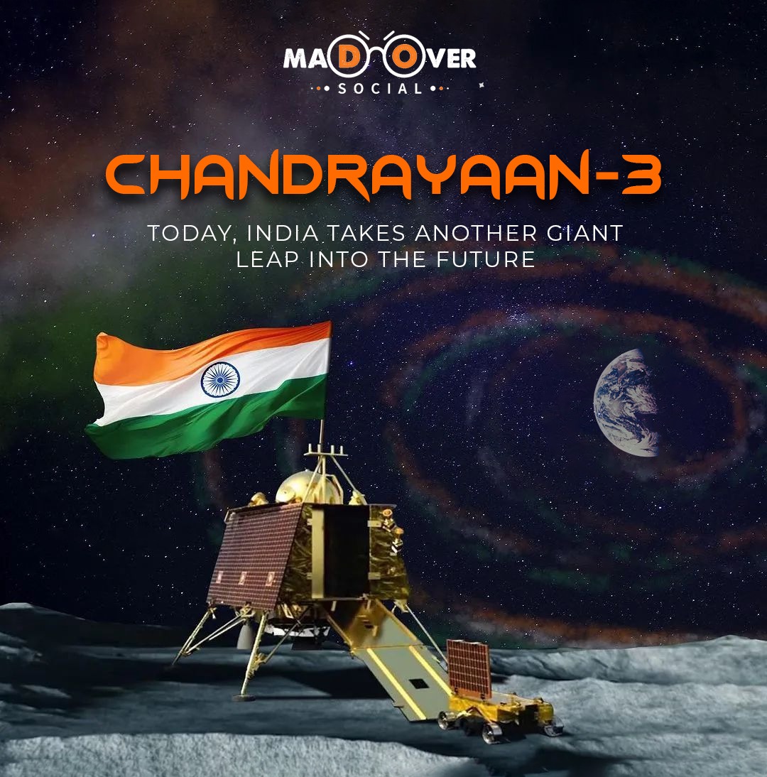 madoversocial's tweet photo. From dreams to reality: Chandrayaan 3 has landed on the moon! A giant leap for India's space journey. 

#Chandrayaan3 #MoonLanding #IndiaInSpace #MadOverSocial #ISRO https://t.co/anZasssqja