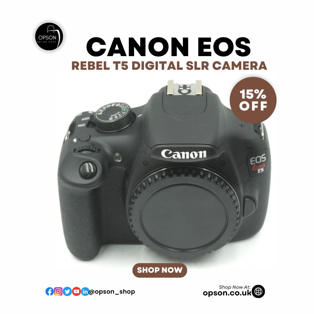opson_shop's tweet photo. Discover the Canon EOS Rebel T5 Digital SLR Camera – now available with an exclusive 15% OFF discount! Capture life's moments in stunning detail . 📸✨ 

#opsonshop #opson_shop #canoneosrebelt5 #photographypassion #capturethemoment #cameramagic #shopsmart https://t.co/LfzxSno6ey