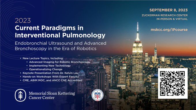 Don't miss <a href="/MSKCME/">MSK CME</a>'s advanced #bronchoscopy course on Sept. 8!  You'll learn about the latest advances from top experts. Great opportunity for students, trainees, and industry professionals to expand their skill set. In-person and virtual.
Register here: bit.ly/IPcourse2023