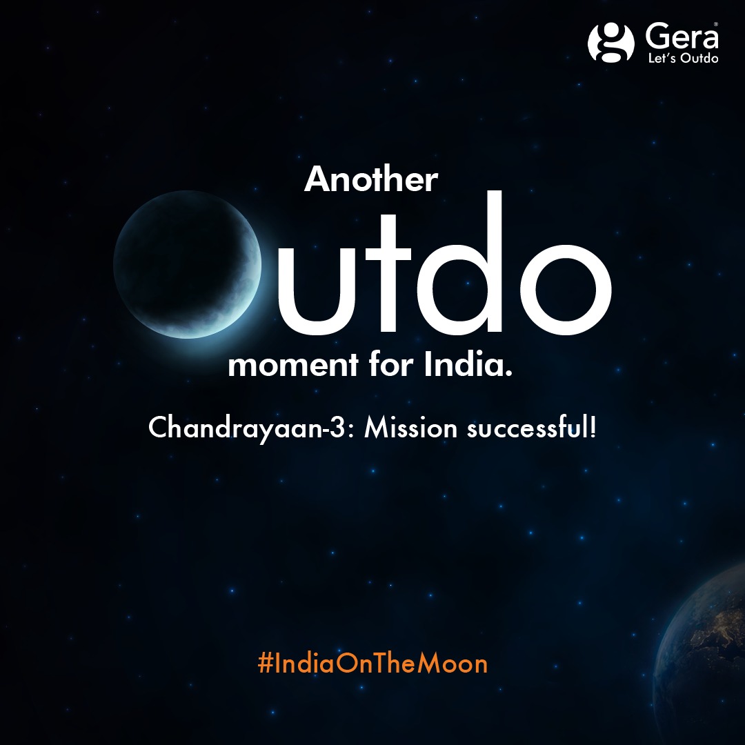 geradevelopment's tweet photo. When you innovate and always aim for excellence, you succeed!
Proud of #ISRO for successfully landing #VikramLander on the #Moon.
#GeraDevelopments #Chandrayaan3 #IndiaOnTheMoon https://t.co/z9lfN0bN7v