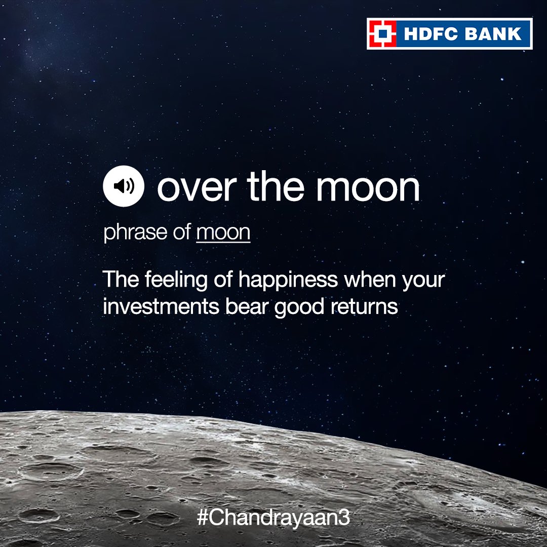 HDFC_Bank's tweet photo. This is exactly how we are feeling about Chandrayaan 3 making history by soft landing near the South Pole Region of the Moon! 🙌🚀

#HDFCBank #ISRO #Chandrayaan3 #Chandrayaan #Chandrayaan3Launch #ProudMoment #Moon https://t.co/NP9gPpPeC9