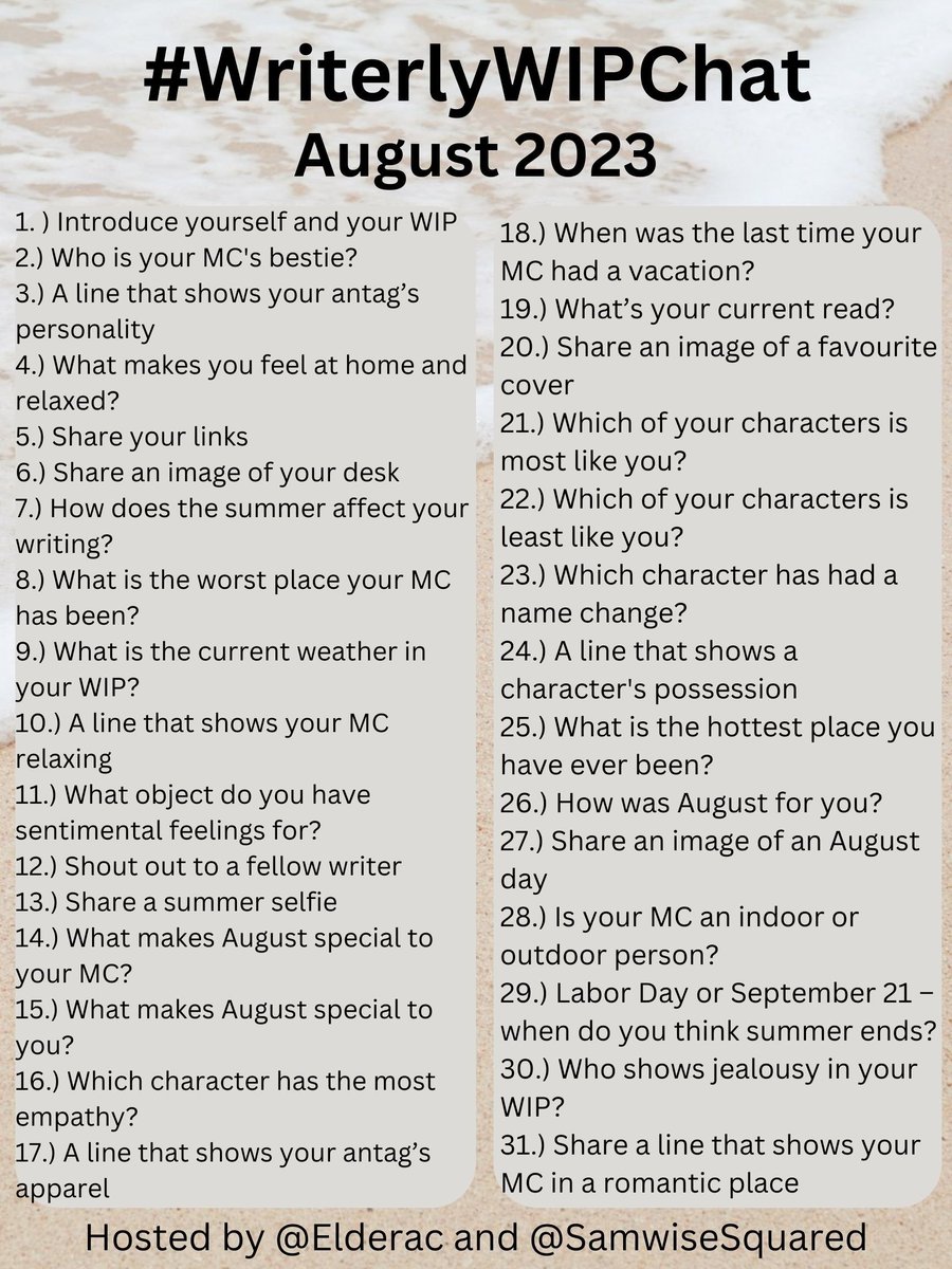 Elderac's tweet image. #WriterlyWIPChat @SamwiseSquared August 23rd