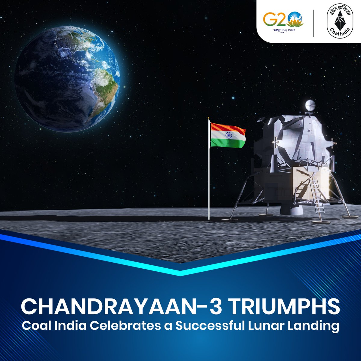 CoalIndiaHQ's tweet photo. Coal India congratulates the extraordinary #Chandrayaan3 mission crew on a successful lunar touchdown. The commitment and expertise of #ISRO have propelled us to new heights in space exploration. https://t.co/OhOAEwRXDG