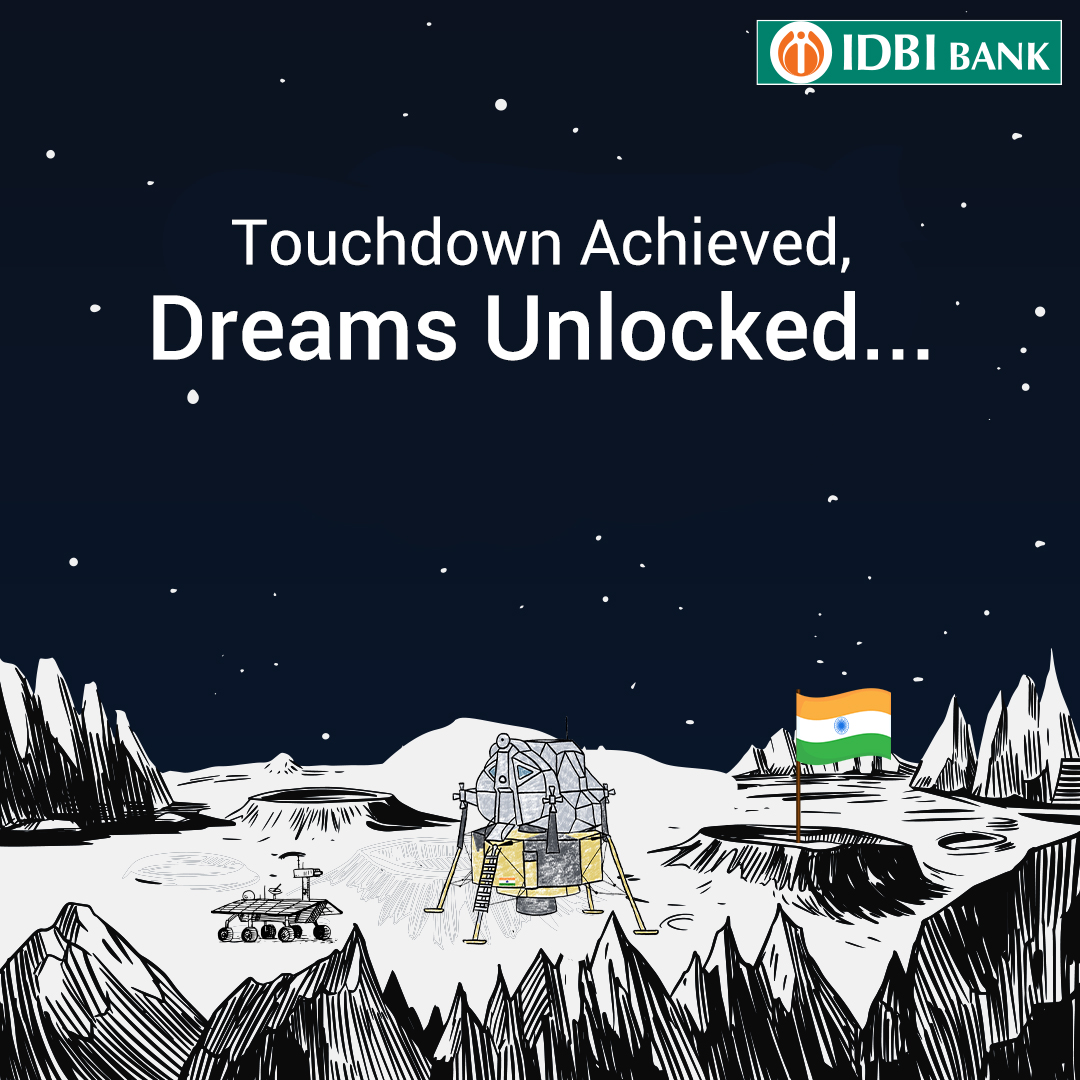 IDBI_Bank's tweet photo. We proudly salute the brilliance and dedication of our scientists, engineers, and visionaries who turned dreams into reality.  At IDBI Bank, we stand united with our nation in celebrating this momentous achievement. 
#Chandrayaan3 #MissionToMoon #IDBIBank https://t.co/dU28m1zXiu
