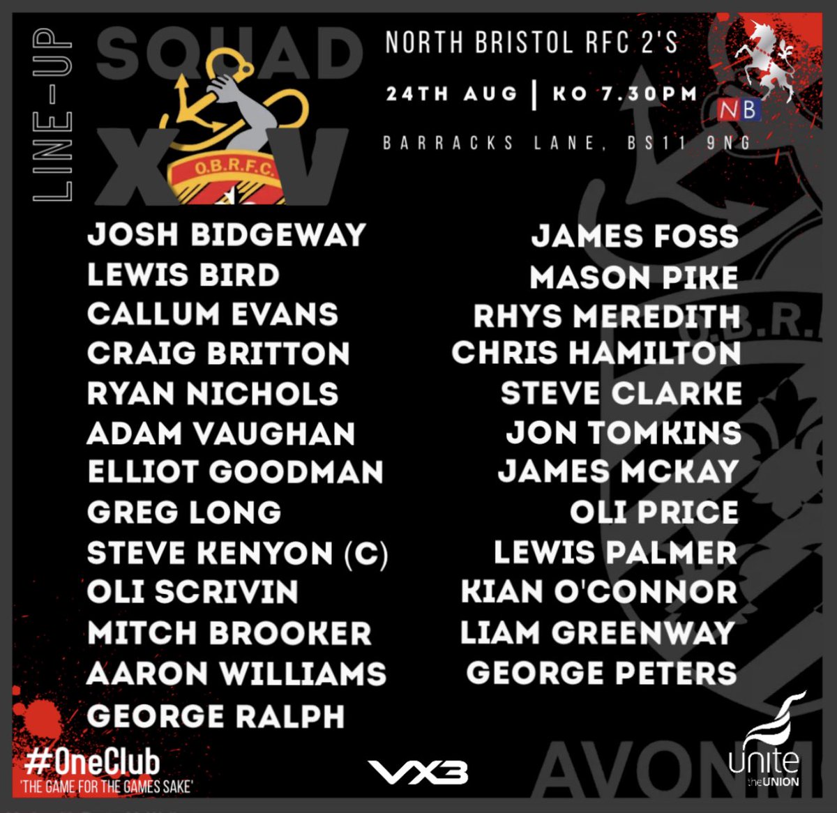 AvonmouthOBRFC's tweet image. Squad Update⤵️

Here is our 2nd/VETS Squad to take on @NBRFC 2nd XV. 

Thursday 24th August, Under Lights… KO 7.30pm

#COTM #UTM

@swsportsnews @GRFUrugby @SeniorBristol @BSDistrictRugby