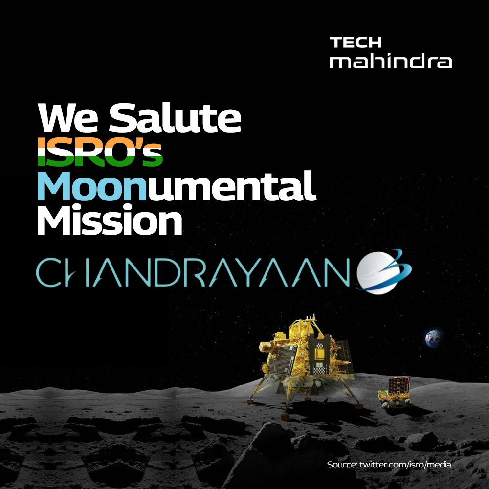 tech_mahindra's tweet photo. Congratulations, India! 🇮🇳

A proud day as #Chandrayaan3 lands on the Moon. Our heartiest wishes to each and every one at @isro on this historical moment. https://t.co/JjYFY1XGjy