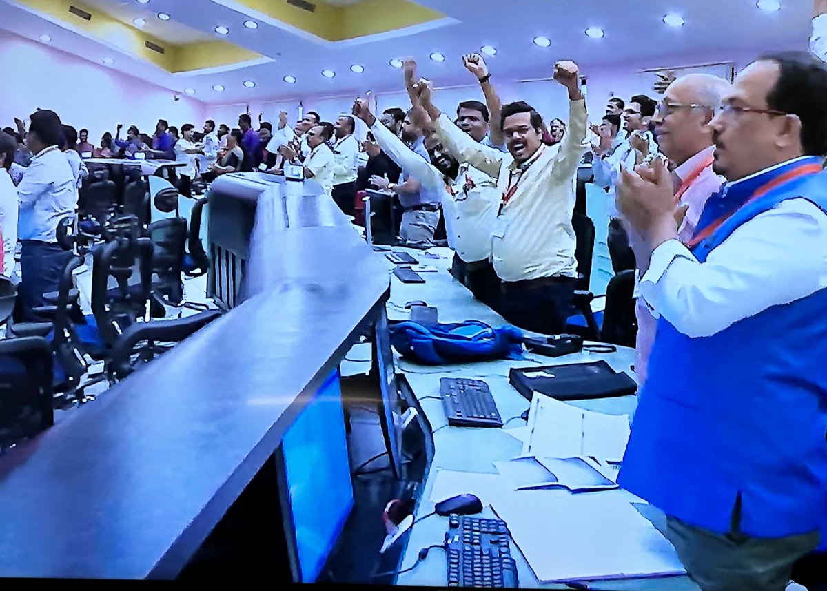 Hardism's tweet photo. From K Sivan sobbing on the PM's shoulder to the entire country erupting in celebration, India's moon journey has been astounding. In true scientific spirit - we failed, tried again, and succeeded. Congratulations to Team @ISRO, and everyone involved with #Chandrayaan3! 🇮🇳🚀 https://t.co/nuwK36kEXk