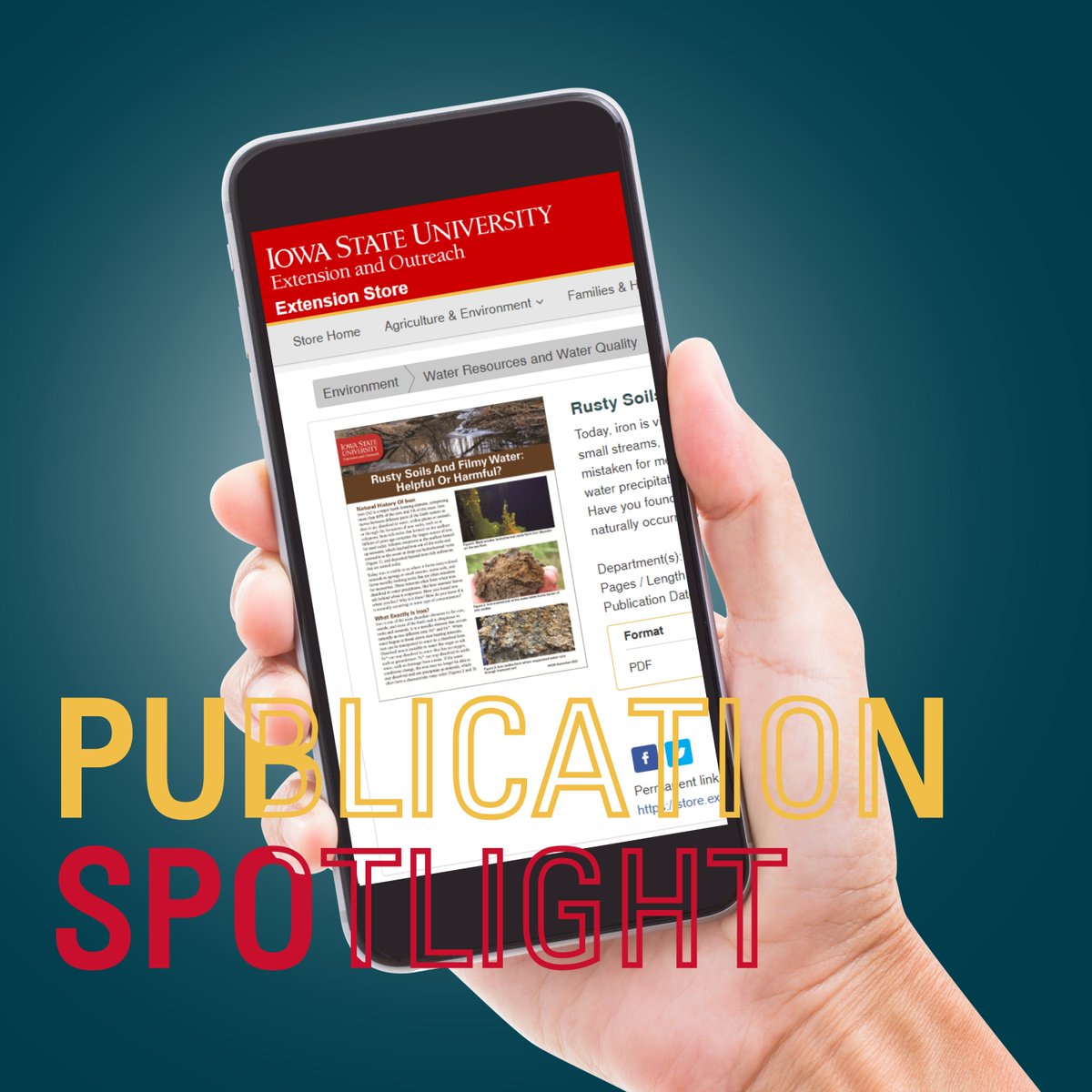 ISUExtension's tweet photo. Publication Spotlight! 🔦 

Rusty Soils and Filmy Water: Helpful or Harmful? ➡️ https://t.co/AXxWYOYFot

#StrongIowa https://t.co/FbOBZw6oHo