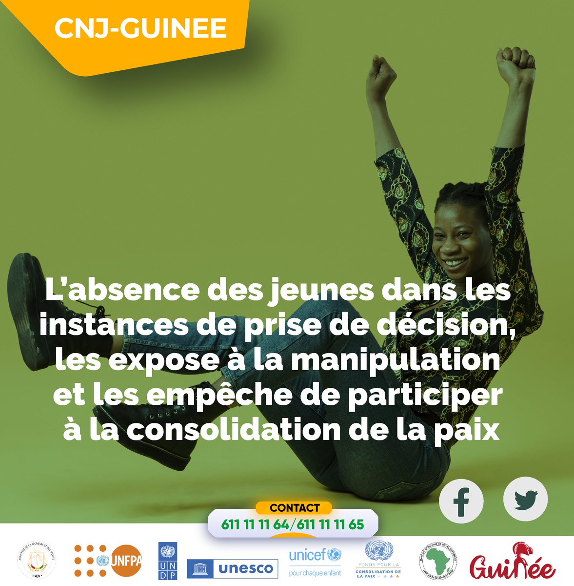 L'absence des jeunes dans les instances de prise de décision les expose à la manipulation..
<a href="/pvnuguinee/">VNU Guinée</a> 
<a href="/PNUDGuinee/">PNUD Guinée</a> 
<a href="/MJS_GN/">Ministère de la Jeunesse et des Sports</a> 
<a href="/PBF_Guinee/">Fonds pour la Consolidation de la Paix-Guinée</a> 
<a href="/unfpa_guinee/">UNFPA GUINEE</a>